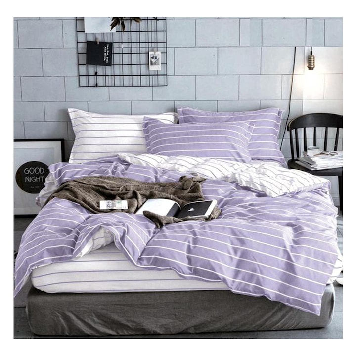 Hálószett EmonaMall S15170, 4 részes, Rugalmas, Kétoldalas, Lila