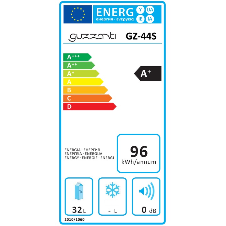 Minibar termoelectric, Guzzanti, Lumina LED, Argintiu/Negru