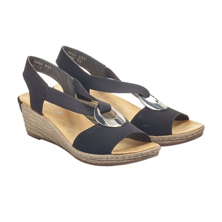 Sandale anatomice de dama Rieker, Piele ecologica, Negru, Negru, 37