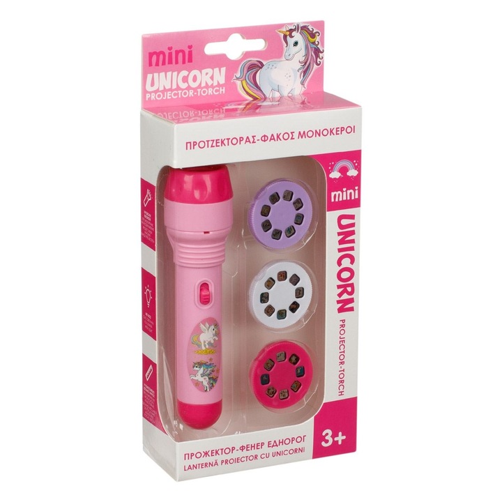 Ръчен проектор, Pink Unicorn, С 3 диска, Розов