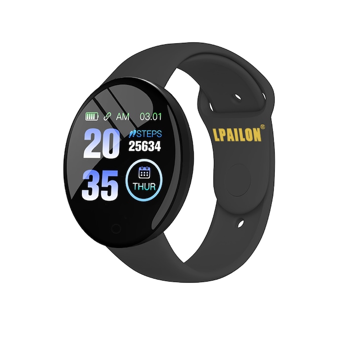 Smartwatch D118S Plus, LPAILON, 1,44 инча, съвместим с Android/IOS, черен