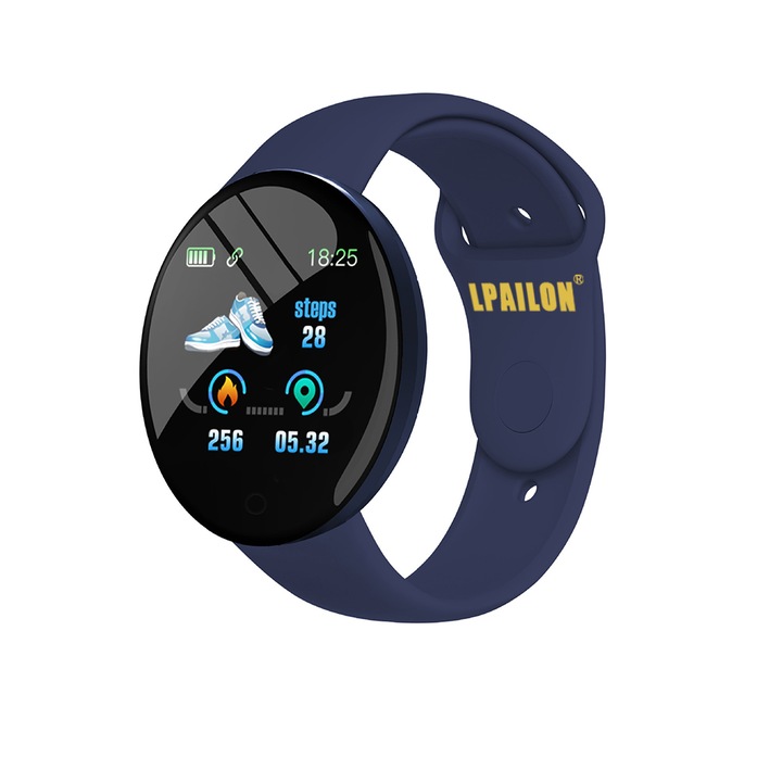 Smartwatch D118S Plus, LPAILON, 1.44Inch, Compatibil cu Android/IOS, Bleumarin
