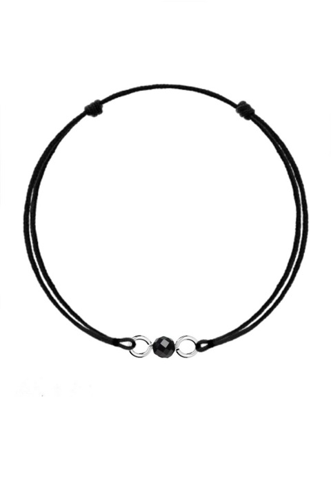 Bratara din snur negru Crystal cu pandantiv negru din argint 925, lungime ajustabila