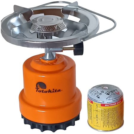 Aragaz voiaj portabil, camping, cu maner si robinet, butelie gaz 190 gr inclusa, Totokita®