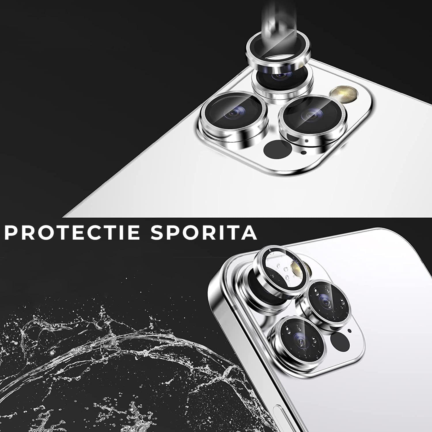 Folie Camera Daden din sticla pentru iPhone 15 Pro Max, Full Cover, Protectie Profesionala, Ultra Rezistenta, Calitate Premium, Silver