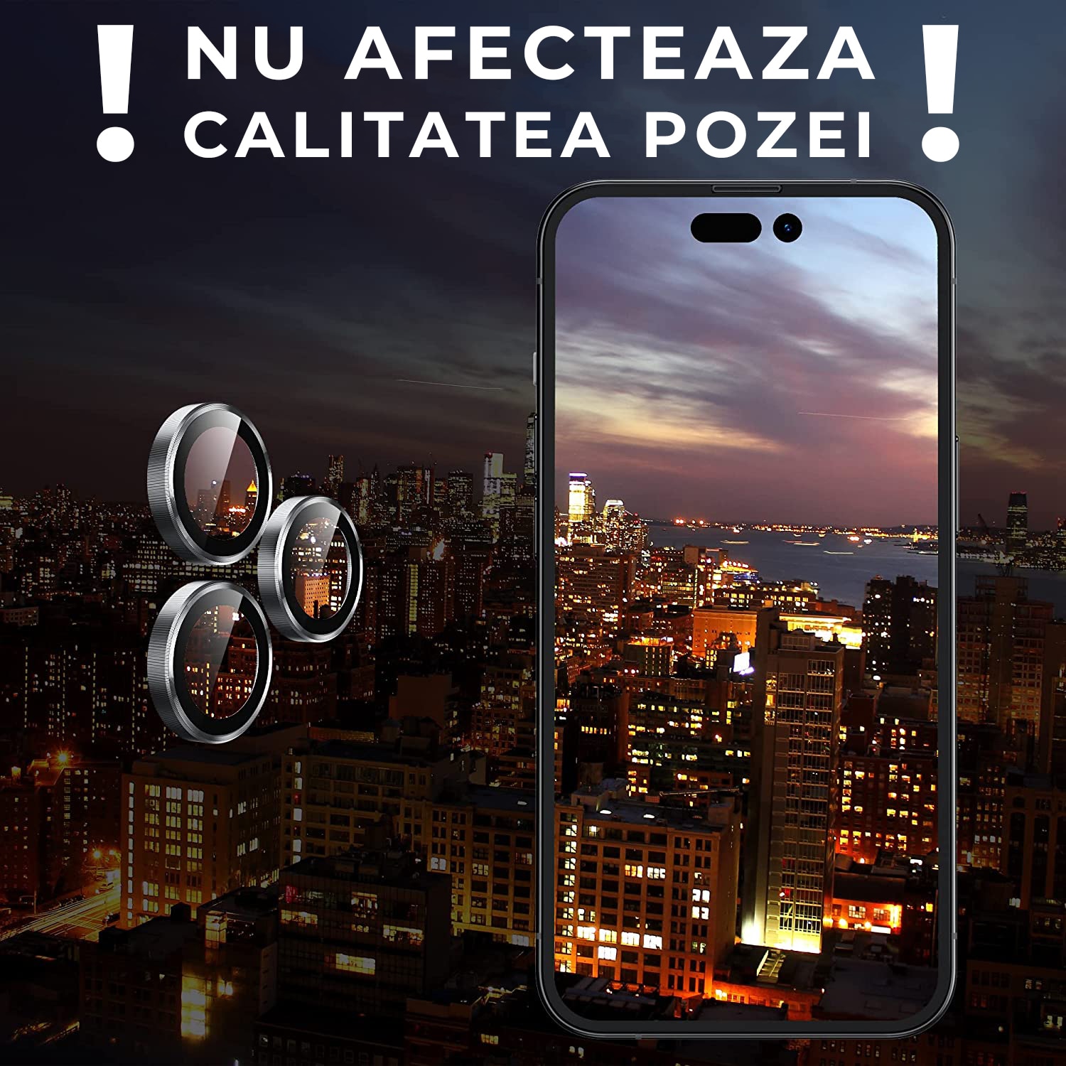 Folie Camera Daden din sticla pentru iPhone 15 Pro Max, Full Cover, Protectie Profesionala, Ultra Rezistenta, Calitate Premium, Silver