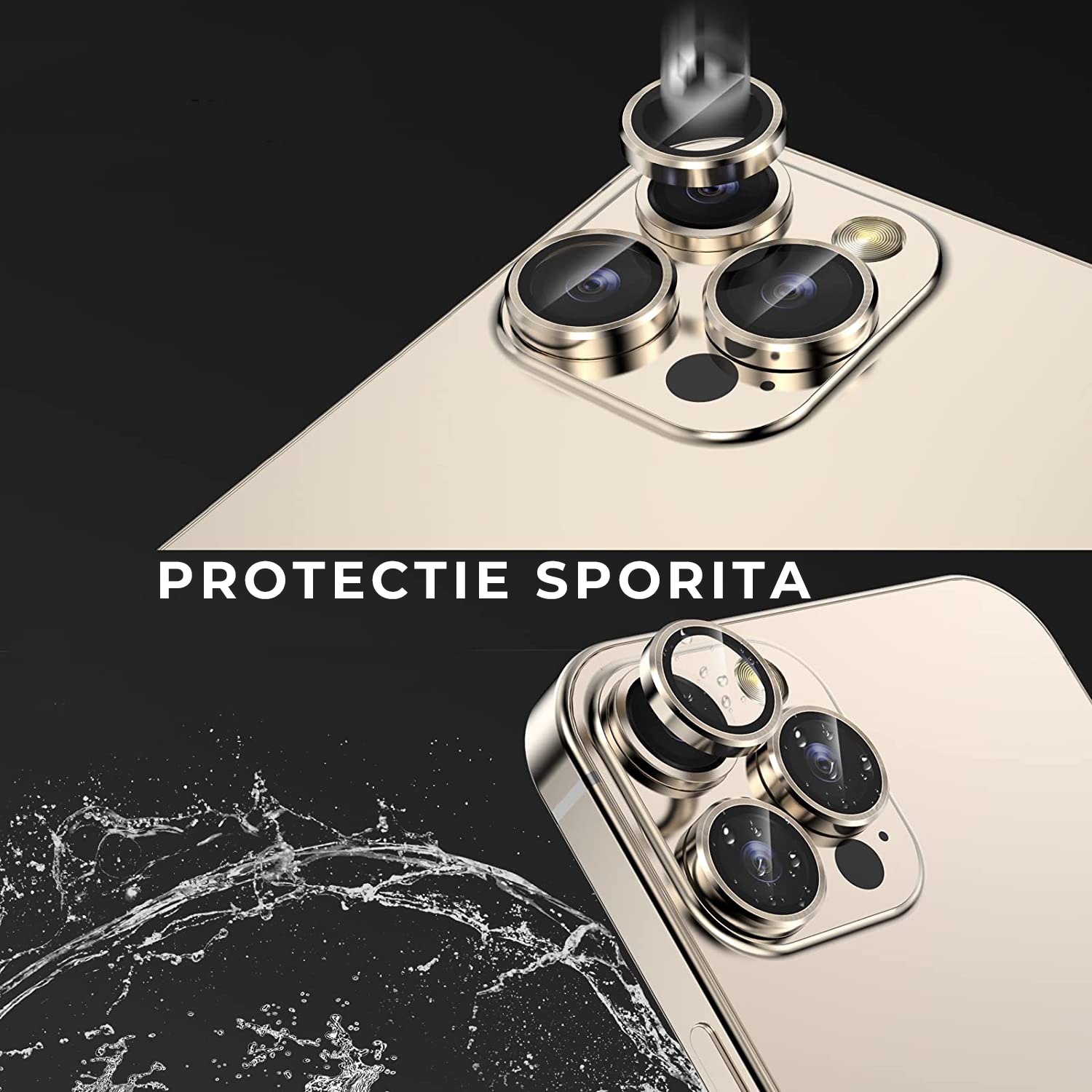 Folie Camera Daden din sticla pentru iPhone 14 Pro Max, Full Cover, Protectie Profesionala, Ultra Rezistenta, Calitate Premium, Auriu