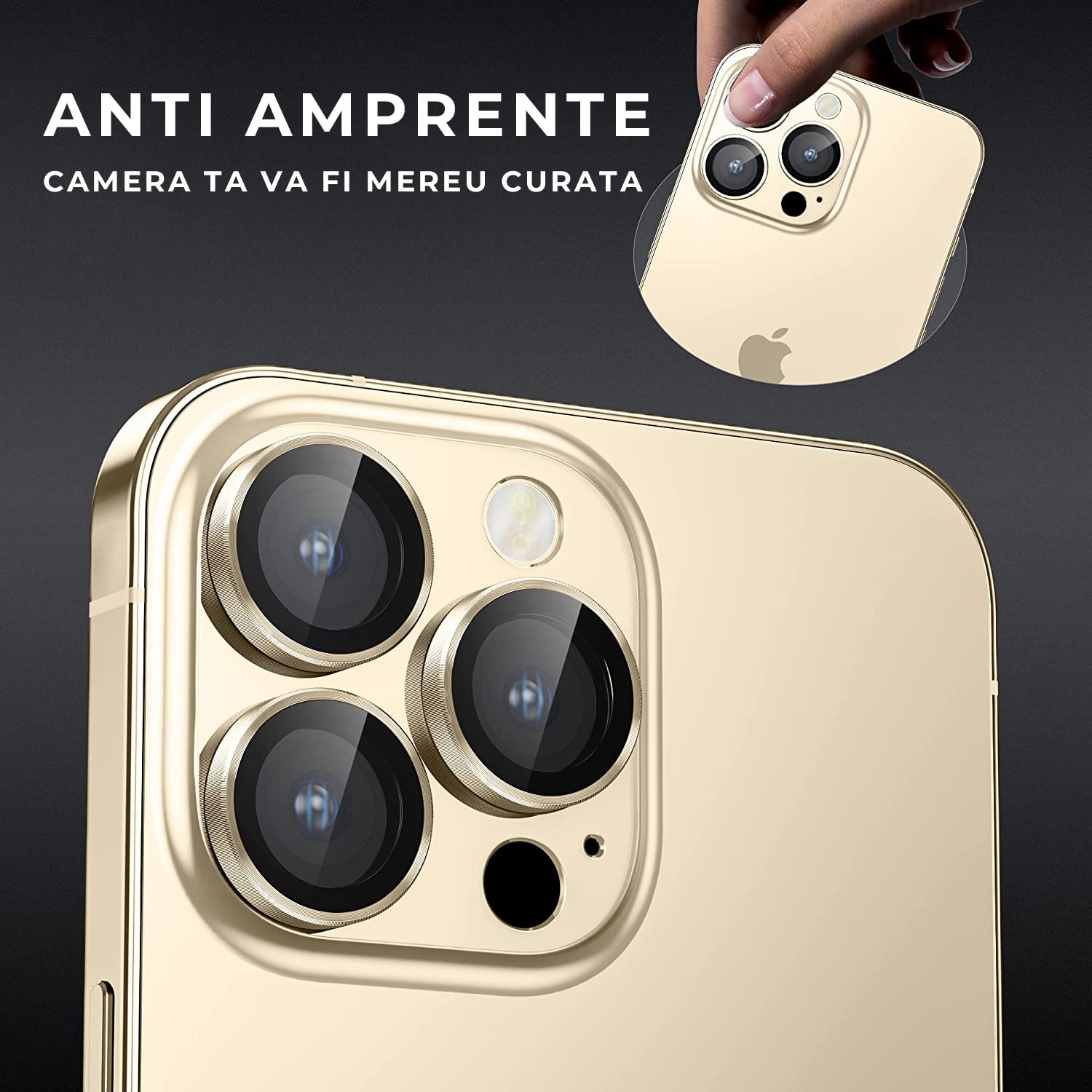Folie Camera Daden din sticla pentru iPhone 14 Pro Max, Full Cover, Protectie Profesionala, Ultra Rezistenta, Calitate Premium, Auriu