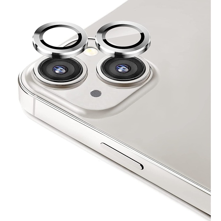Folie Camera Daden din sticla pentru iPhone 14, Full Cover, Protectie Profesionala, Ultra Rezistenta, Calitate Premium, Argintiu