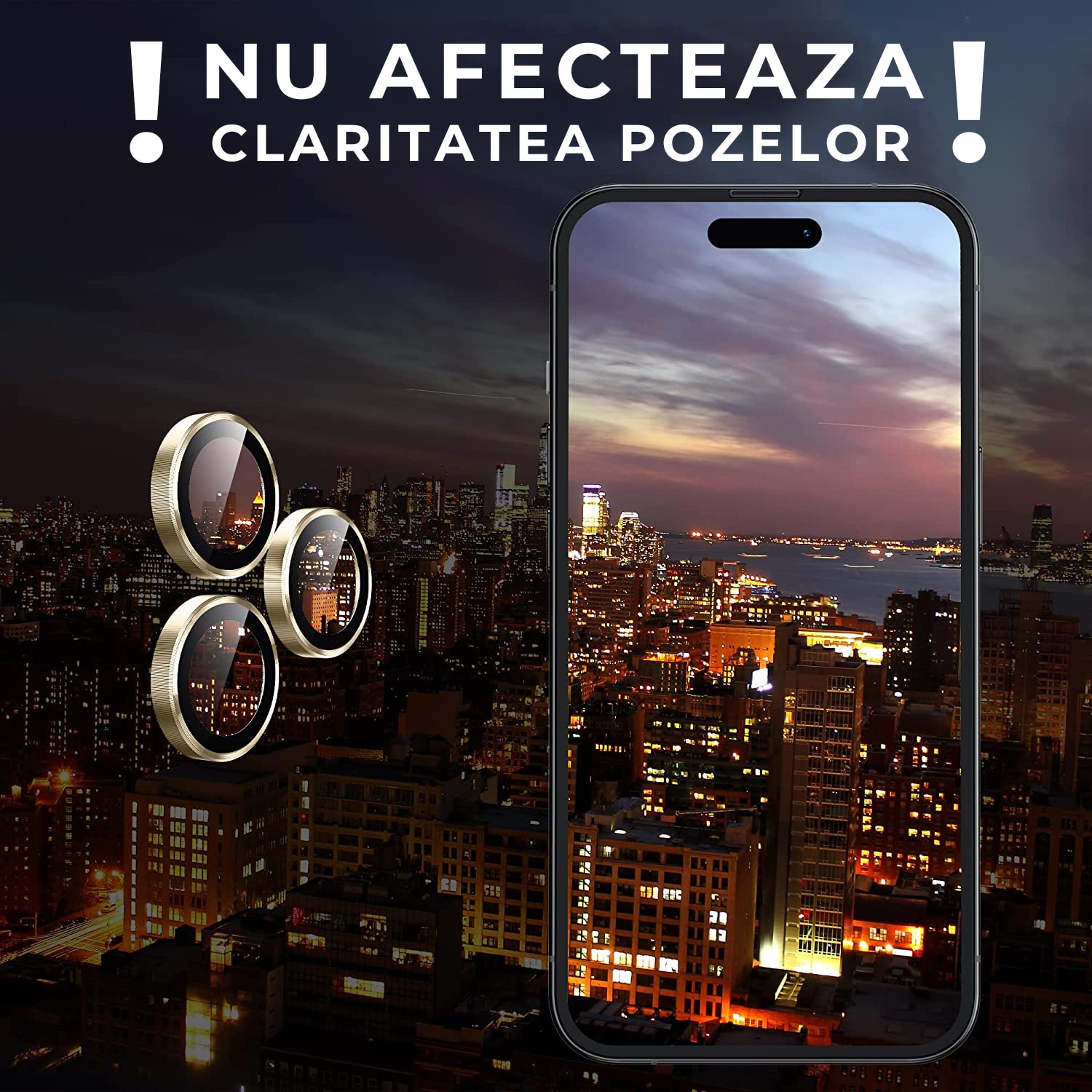 Folie Camera Daden din sticla pentru iPhone 14 Pro Max, Full Cover, Protectie Profesionala, Ultra Rezistenta, Calitate Premium, Auriu