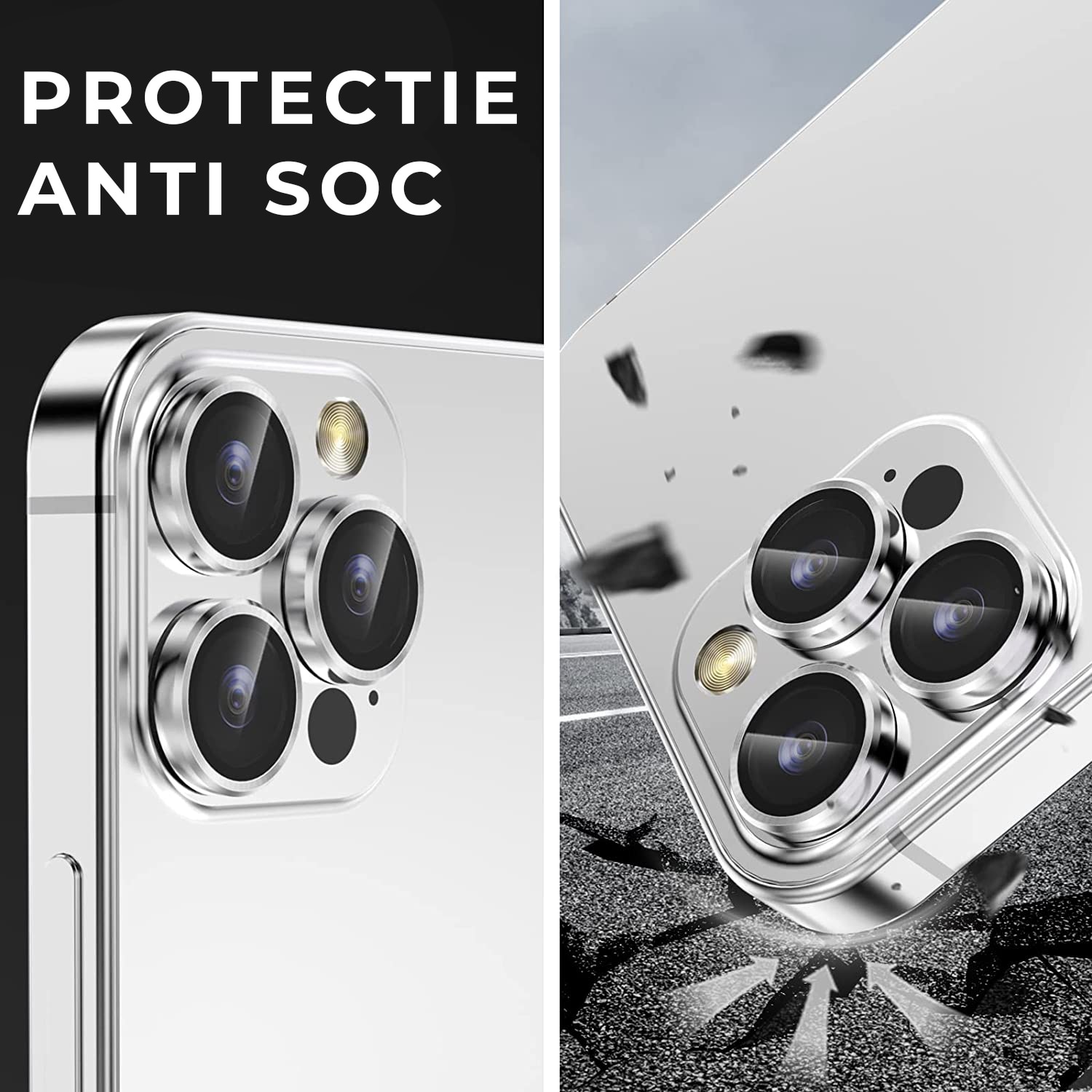 Folie Camera Daden din sticla pentru iPhone 15 Pro Max, Full Cover, Protectie Profesionala, Ultra Rezistenta, Calitate Premium, Silver