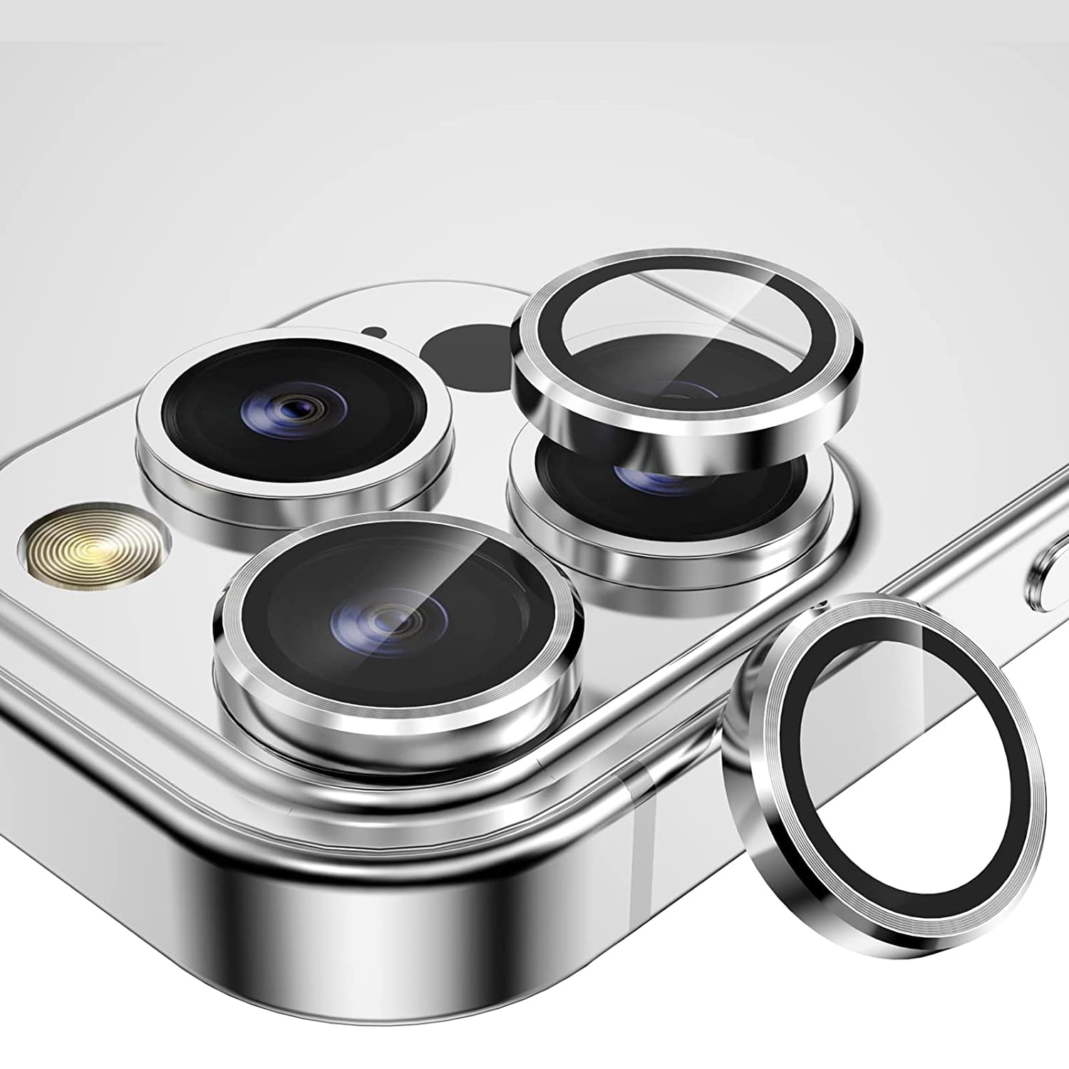 Folie Camera Daden din sticla pentru iPhone 15 Pro Max, Full Cover, Protectie Profesionala, Ultra Rezistenta, Calitate Premium, Silver