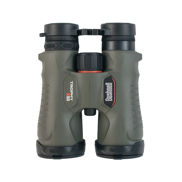 Бинокъл Trophy 10x50, Bushnell, Каучук, Безоловно стъкло BaK-4, FMC, Водоустойчив, Диаметър на обектива 50 мм, Военен зелен