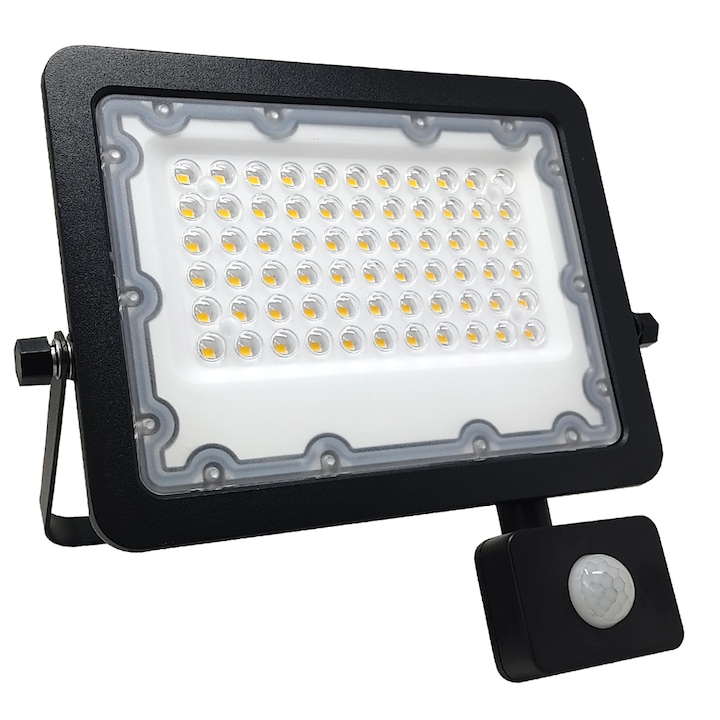 Proiector LED, Osram, Cu Senzor de Miscare, Negru, Slim, Rezistent la apa, 50 W, 4000 K, Aluminiu, 21x22x2.5 cm