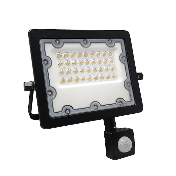 Proiector LED, Osram, Cu Senzor de Miscare, Negru, Slim, Rezistent la apa, 30 W, 4000 K, Aluminiu, 17.2x19.8x2.5 cm