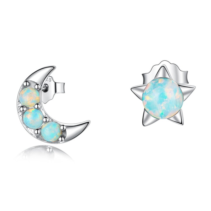 Cercei din argint Opal Star and Moon