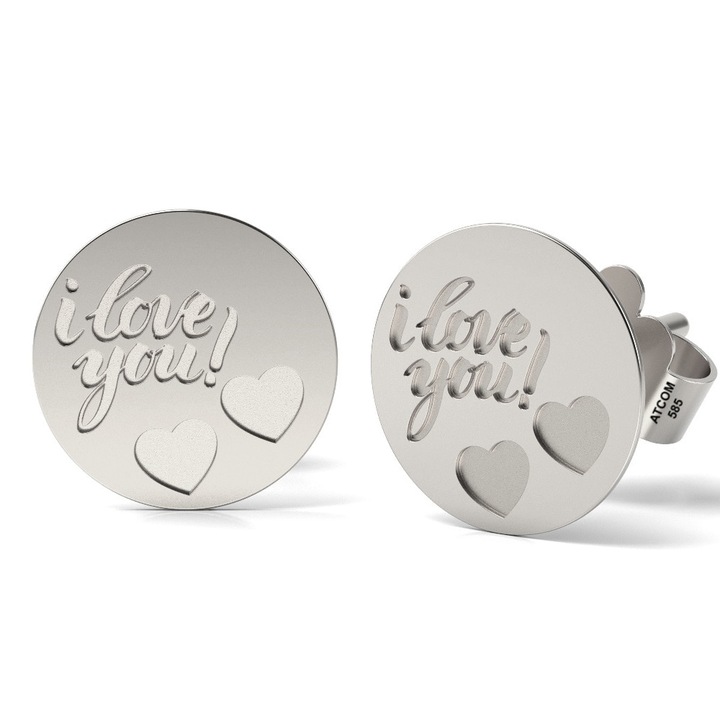 Обеци I love you, Сърце, Бяло злато