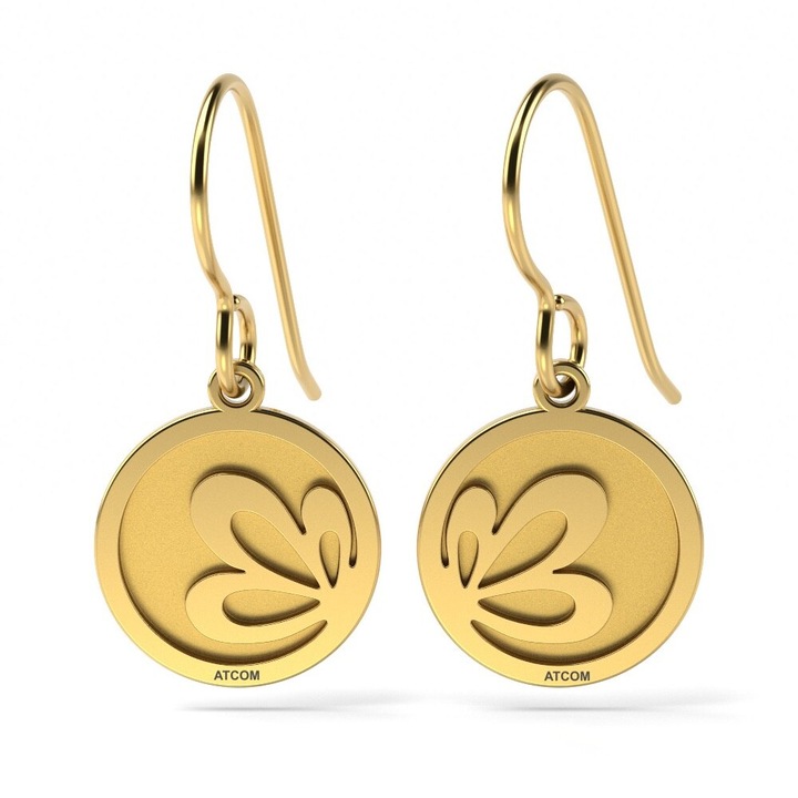 Модел обеци от жълто злато Гравирано цвете лотос