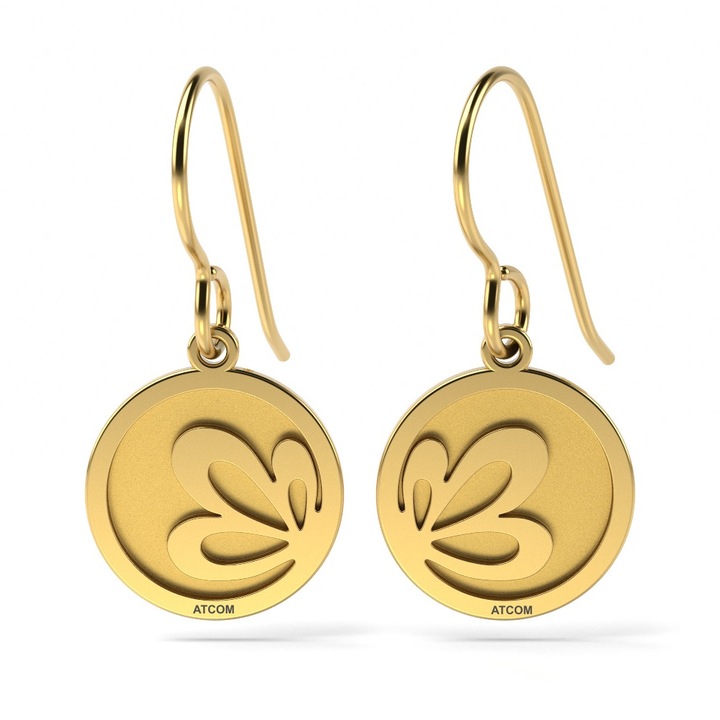 Cercei din aur galben model Floare de lotus gravata