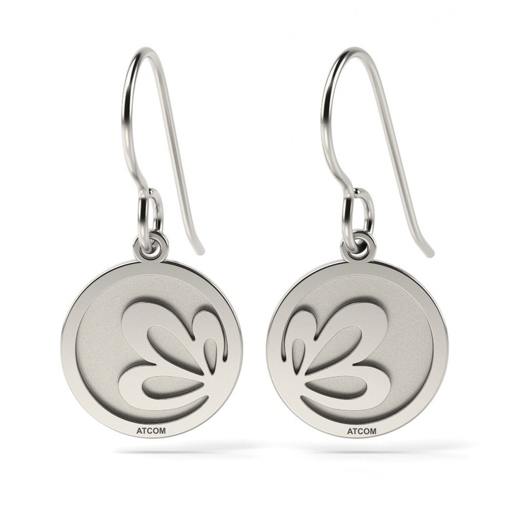 Обеци ATCOM, Сребърни, Гравирано цвете Лотос