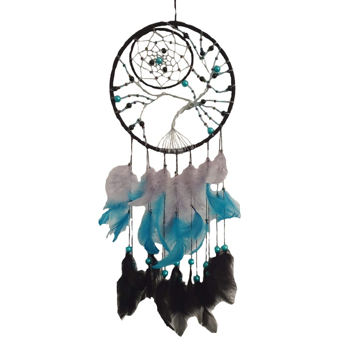 Decoratiune Dreamcatcher Catching Dreams Silver Tree, multicolor, 50-55 cm