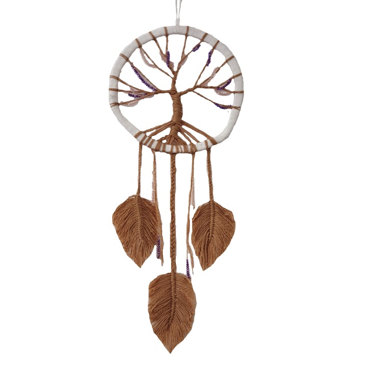 Decoratiune Dreamcatcher Catching Dreams Tree of Life, maro, 50-55 cm