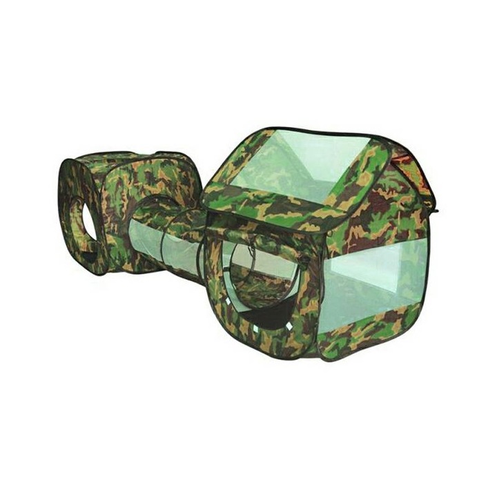 Cort copii tip tunel, Plasa, 3 ani+, 230 x 70 x 85 cm, Camuflaj