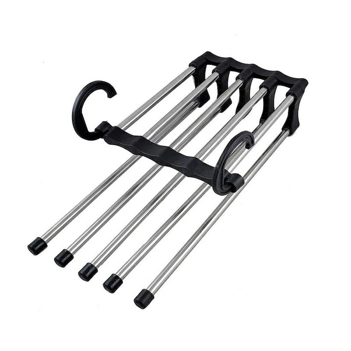 Umeras pentru pantaloni, Inox/Plastic, 34-47x18cm, Negru/Argintiu