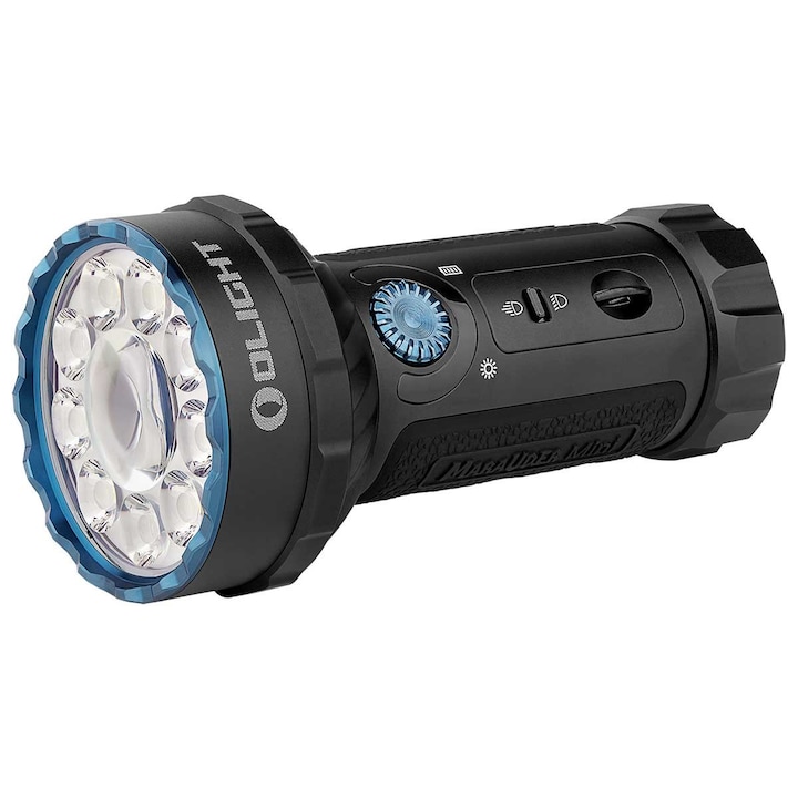 Акумулаторен фенер, модел Marauder Mini, Olight, Алуминий, 7000 лумена, Обсег на действие 600 м, 13 х 4,4 см, Черен