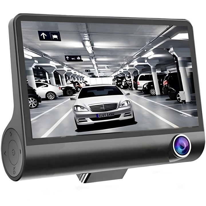 Camera Auto Tripla Fata, Interior, Spate, 4", Full HD, Design Tip Monitor, Negru