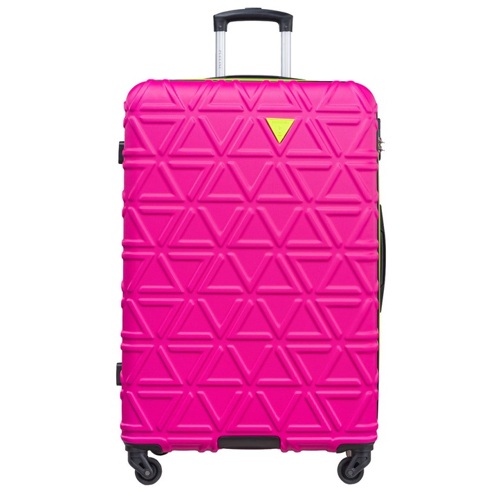 Troler, Puccini, Maner telescopic, Incuietoare cifru, 4 roti 360°, Plastic/Aluminiu, 111 L, 78x51x28 cm, Roz/Galben