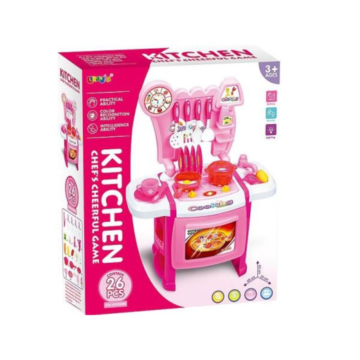 Adar gyerekkonyha, Hangok és fények, 26 db, Műanyag, Rózsaszín