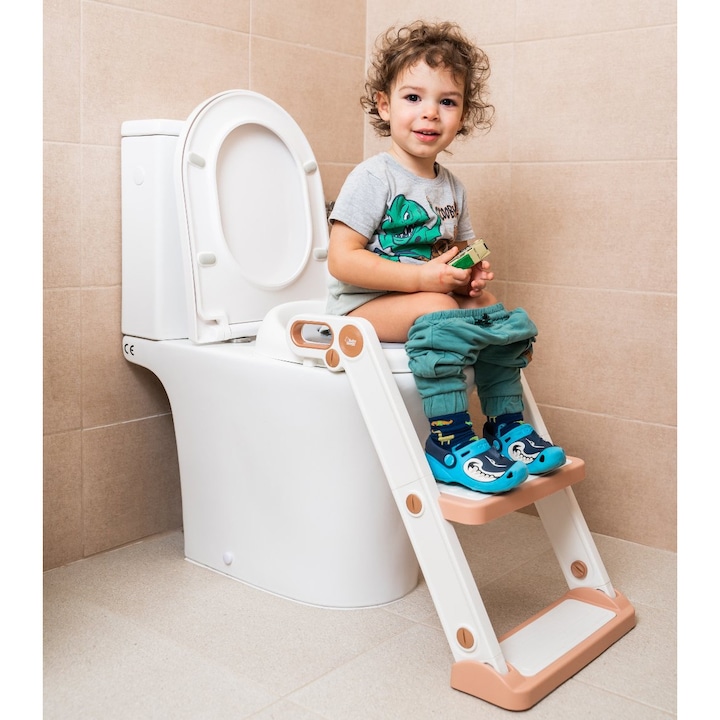Reductor WC copii cu scarita pliabila si sezut moale Babysnugg – cu trepte ajustabile pentru toaleta ovala (40-47cm), Alb