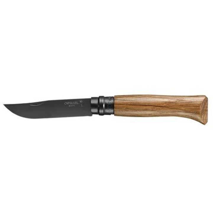 Cutit Pliant Opinel Inox Black Nr.08, Lama Otel Inoxidabil Sandvik 12C27, Maner Lemn Stejar, Sistem Blocare Virobloc, Ideal pentru Camping si Utilizare Zilnica