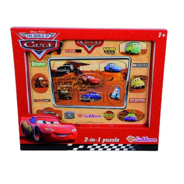 2 az 1-ben kirakó gyerekeknek, Eichhorn, autók, fa, 30x24 cm, többszínű