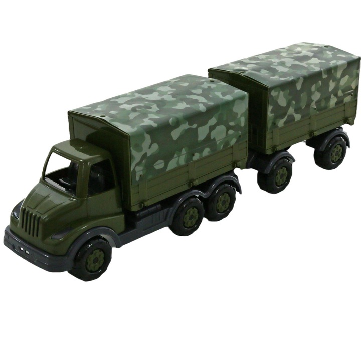 Camion militar cu remorca, Wader, 49100, Plastic, 3 ani+, Verde