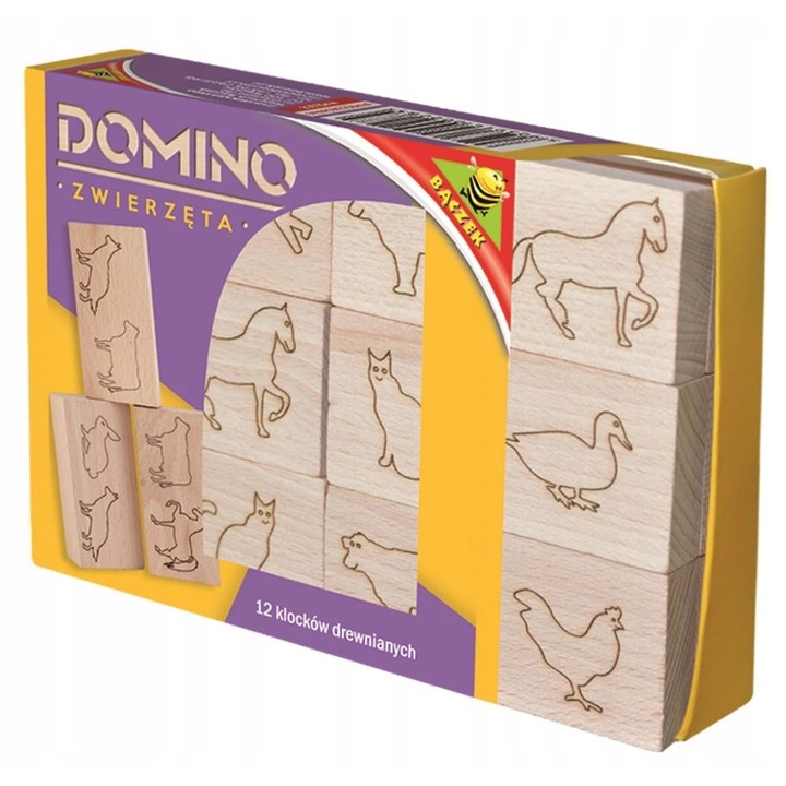 Dominó játék állatmodellel, Fa, 1 év+