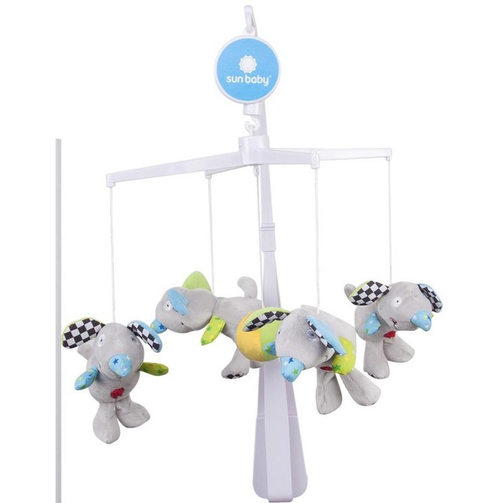 Carusel si cutie muzicala Ks Kids, Plastic/Textil, Albastru/Gri