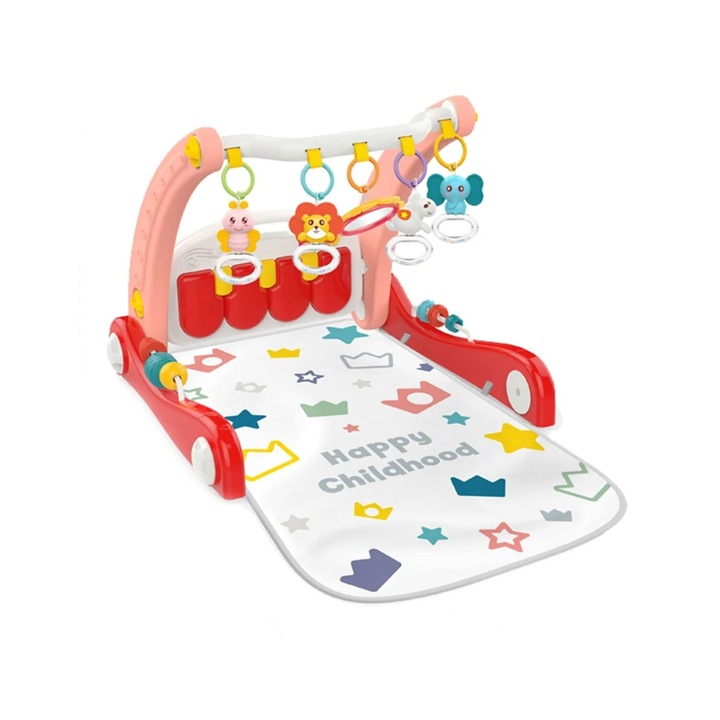 Antemergator si saltea activitati 2 in 1 KidProtect® Piano, centru activitati, melodii, lumini, transformabil,, roti silentioase, viteza ajustabila, structura stabila, rosu