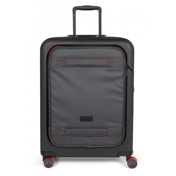 Количка, Eastpak, Телескопична дръжка, Цифрово заключване, Полиестер, 64 L, 65x46x29.5 cm, Черен/Червен