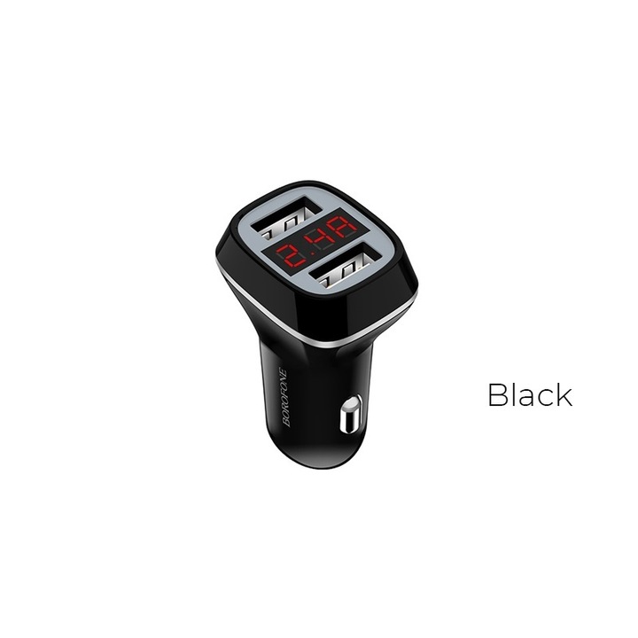 ND38_BFO-BZ3-B Borofone - 2x USB зарядно за кола с черен LCD дисплей