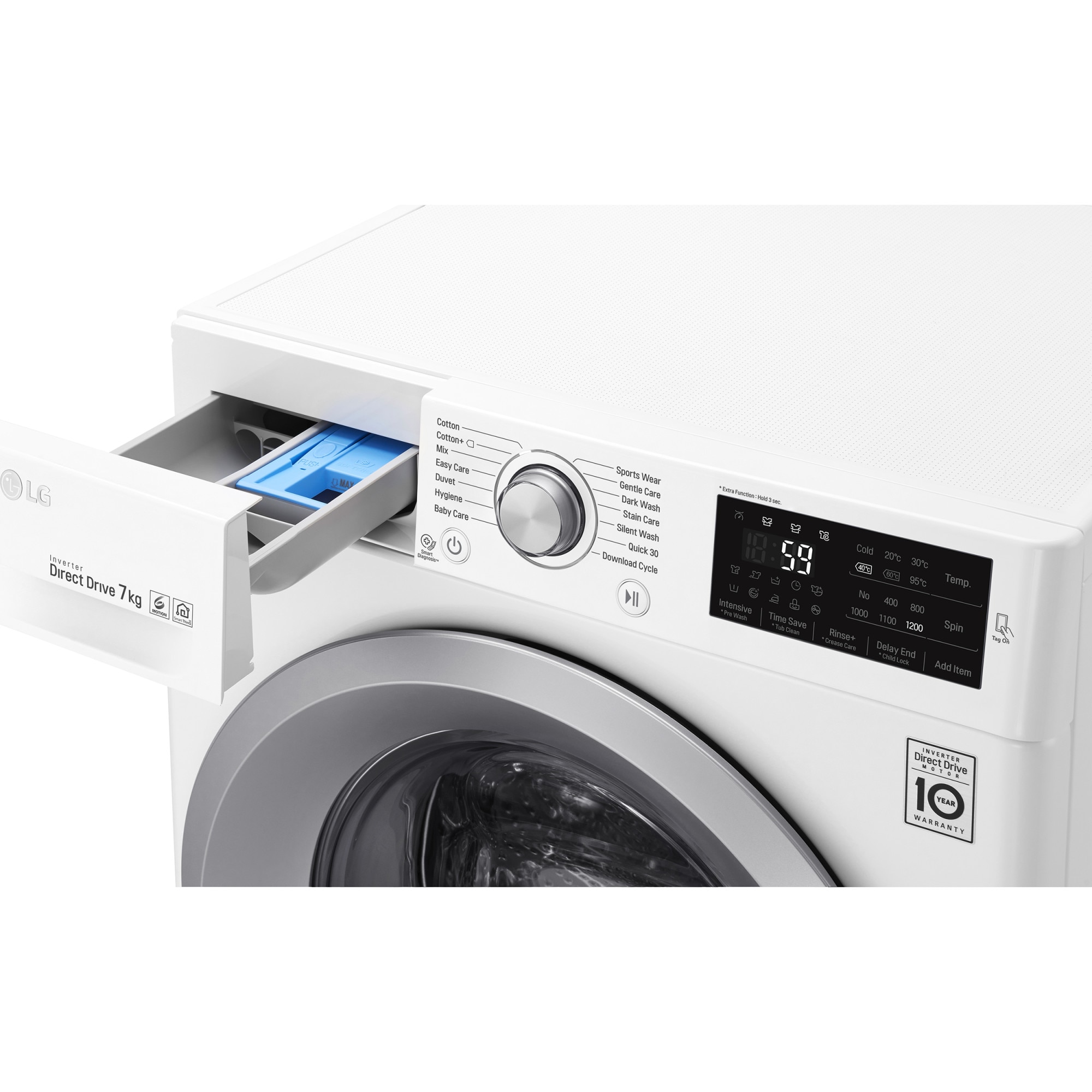 Masina de spalat rufe LG F2J5QN4W, Direct Drive, 7 kg, 1200 RPM, Clasa A+++, 60 cm, Alb