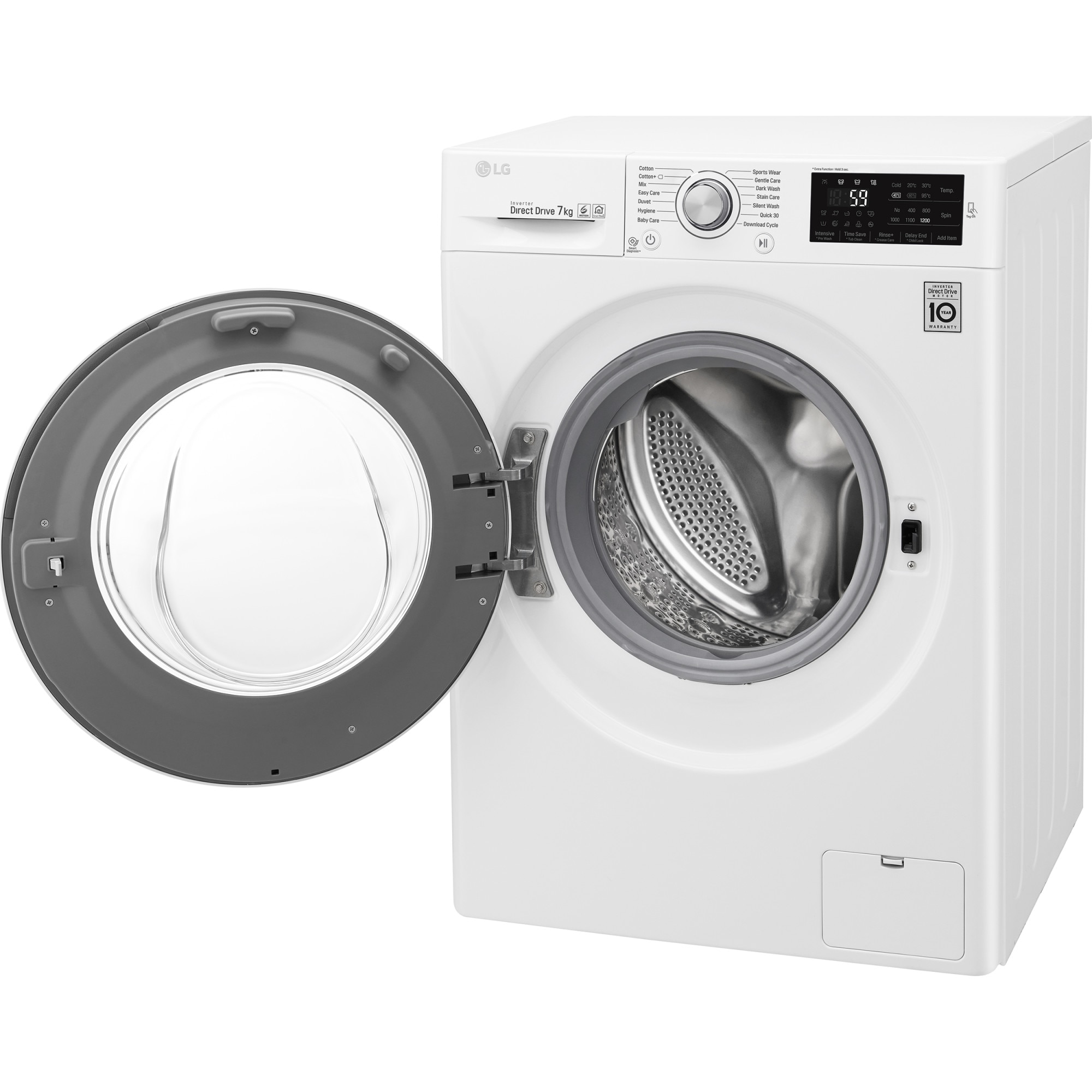 Masina de spalat rufe LG F2J5QN4W, Direct Drive, 7 kg, 1200 RPM, Clasa A+++, 60 cm, Alb