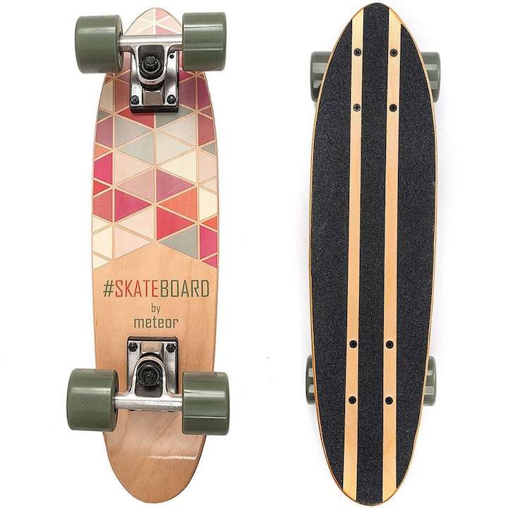 Skateboard, Meteor, Fabricat Din 7 Straturi De Artar Chinezesc De Inalta Calitate, Roti Mari Si Moi Din Pu, Track Din Aluminiu Intarit, Platforma Antiderapanta, 57 x 15 x 10,5 cm, Multicolor