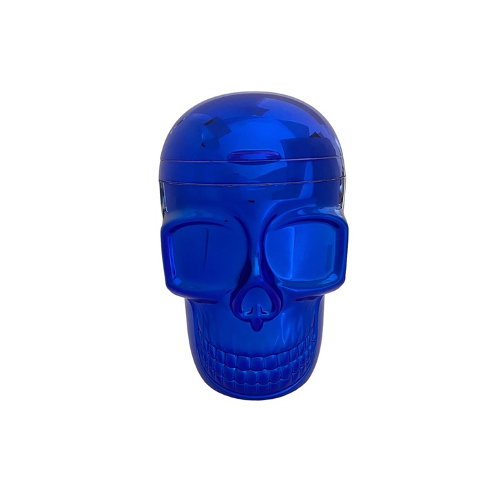 Scrumiera Auto Angel Skull, cu led pentru iluminare, capac in partea superioara, diametru baza 60 mm, albastru metalizat