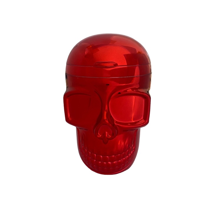 Scrumiera Auto Angel Skull, cu led pentru iluminare, capac in partea superioara, diametru baza 60 mm, rosu metalizat