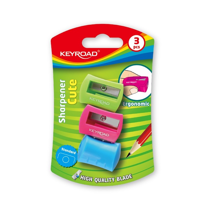 Острилка 1 дупка 3 бр./блистер Keyroad Сладки смесени цветове