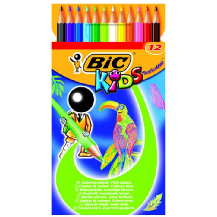 12 db színes ceruza készlet, Bic, Fa, Multicolor