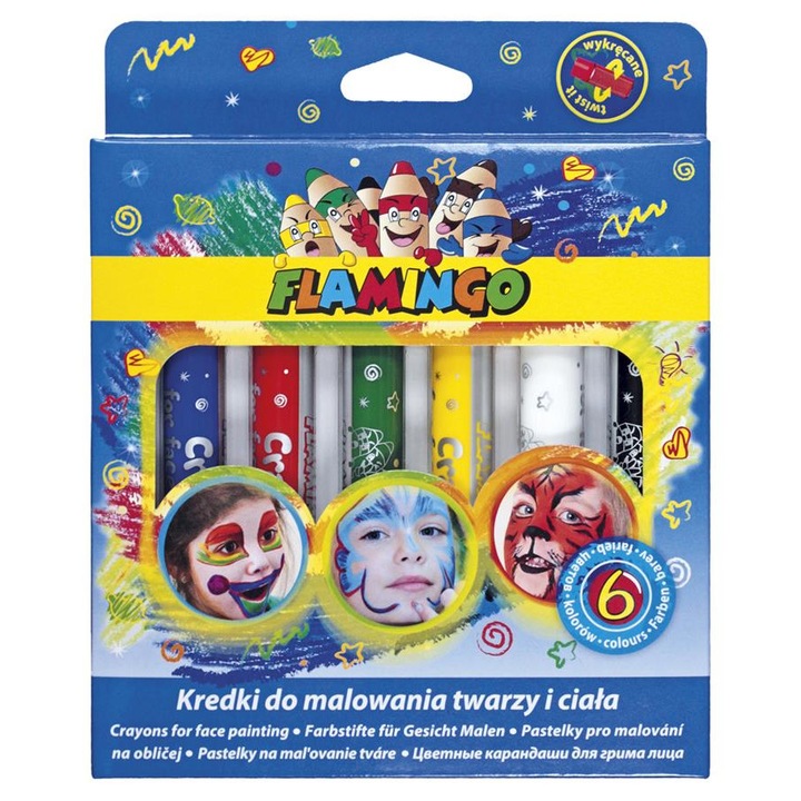 Set creioane colorate pentru fata, Flamingo, 6 buc