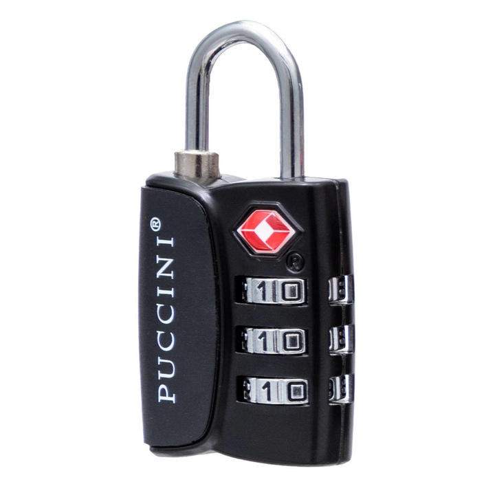 Lacat metalic TSA pentru bagaje, Puccini, 2.3x2x0.5 cm, Negru